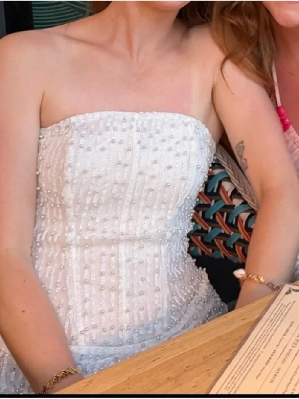 Strapless White Beaded Mini Dress - Picture 5 of 7